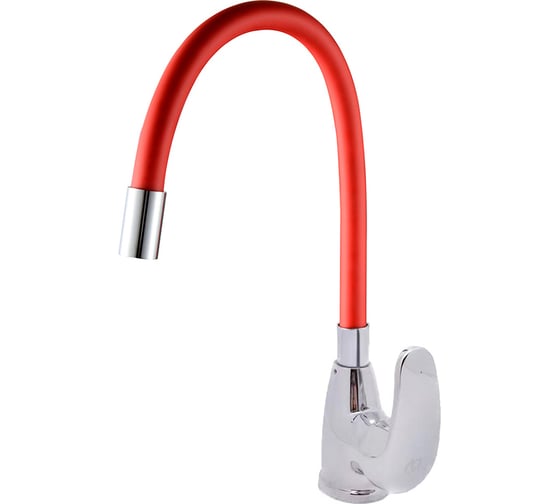 Изображение товара Смеситель для кухни ROEGEN 40 мм, на гайке, с боковой металлической ручкой, с гибким красным изливом RG014R