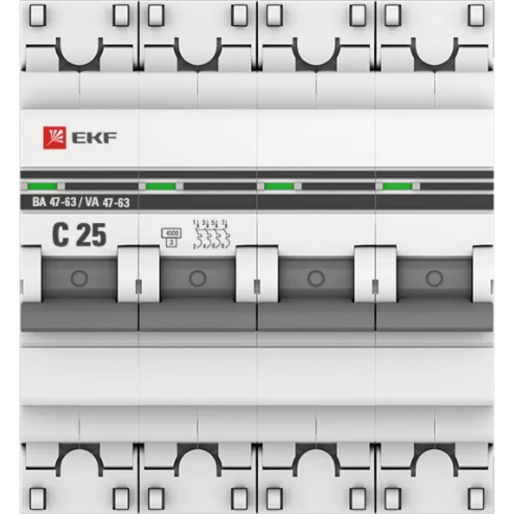 фото Автоматический выключатель ekf proxima ва 47-63, 4p, 25а, c, 4,5ka, sq mcb4763-4-25c-pro