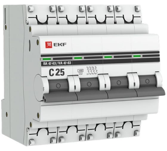 Изображение товара Автоматический выключатель EKF PROxima ВА 47-63, 4P, 25А, C, 4,5kA mcb4763-4-25C-pro