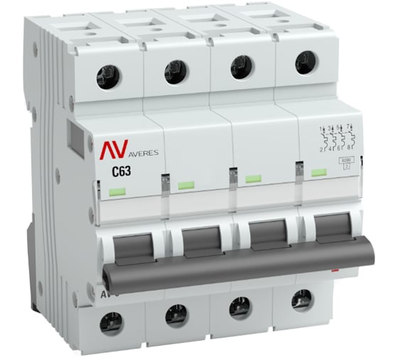 Изображение товара Автоматический выключатель EKF AVERES AV-6, 4P, 63A, C, 6kA mcb6-4-63C-av