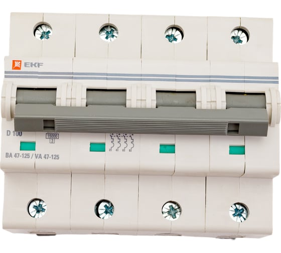 Изображение товара Автоматический выключатель EKF PROxima ВА 47-125, 4P, 100А, D, 15кА mcb47125-4-100D