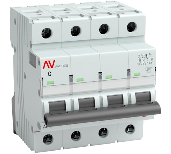 Изображение товара Автоматический выключатель EKF AVERES AV-6, 4P, 1A, C, 6kA mcb6-4-01C-av