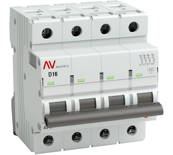 Изображение товара Автоматический выключатель EKF AVERES AV-6, 4P, 16A, 6kA mcb6-4-16D-av