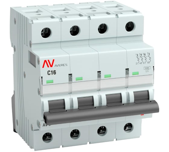 Изображение товара Автоматический выключатель EKF AVERES AV-6, 4P, 16A, C, 6kA mcb6-4-16C-av