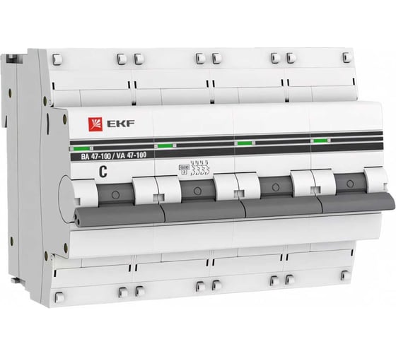 Изображение товара Автоматический выключатель EKF PROxima ВА 47-100, 4P, 80А, 10kA mcb47100-4-80C-pro