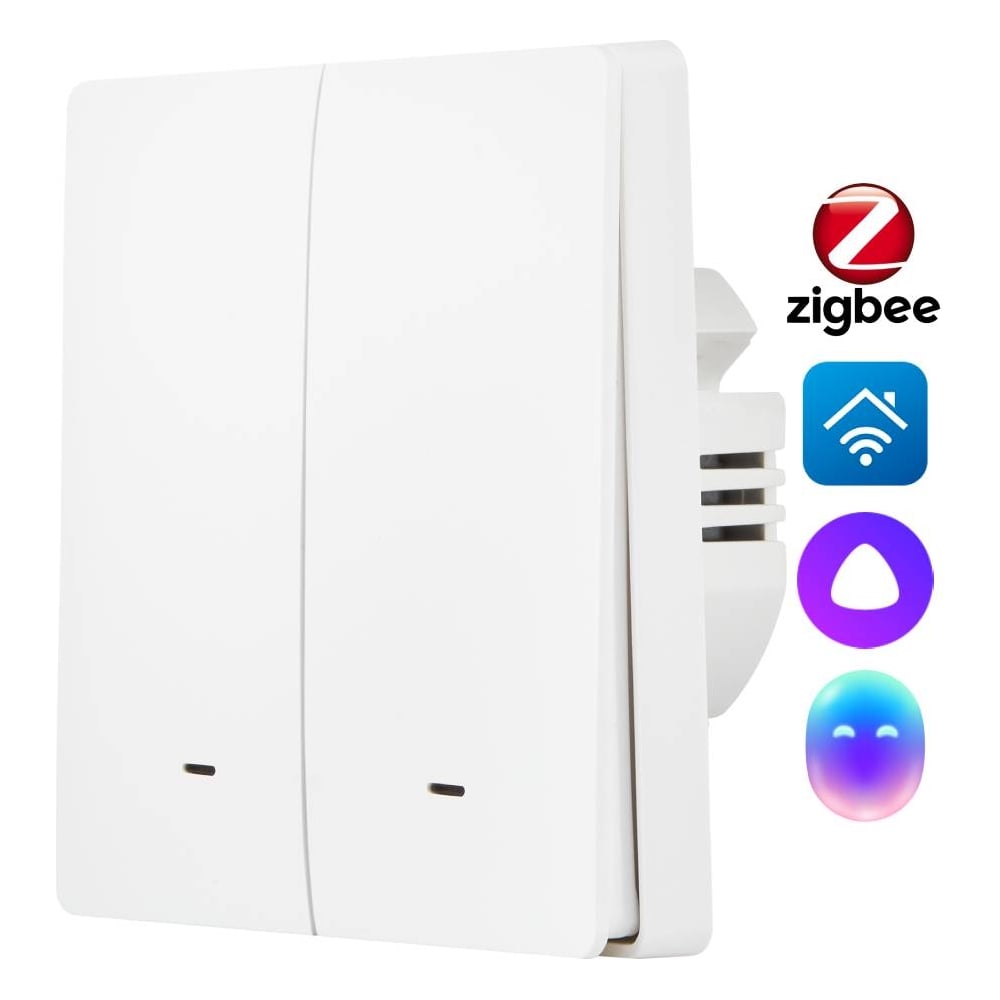 Изображение товара Настенный выключатель Zigbee HOMMYN 2 клавиши без нейтрали Model SWZBNN02W