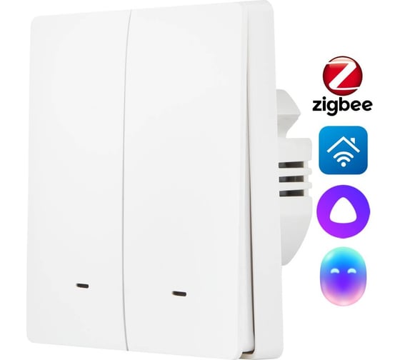 Изображение товара Настенный выключатель zigbee HOMMYN 2 клавиши (без нейтрали) SWZBNN02W НС-1587119