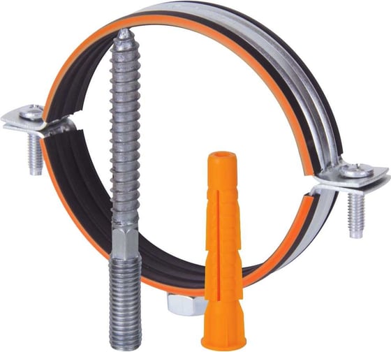 Изображение товара Трубный металлический хомут HUMALT М8 (74-80) 2.1/2", с гайкой, шпилькой-шурупом и дюбелем 007040107