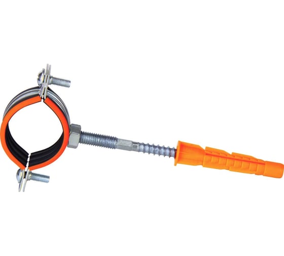 Изображение товара Трубный металлический хомут HUMALT М8 (25-28) 3/4", с гайкой, шпилькой-шурупом и дюбелем 007040102