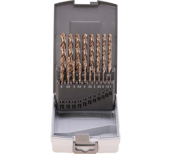Изображение товара Набор сверл по металлу 1-10 мм, DIN338, HSSE-Co5, 135° 19 шт H-Tools 215214ROHT