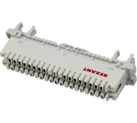 Изображение товара Размыкаемый плинт на 10 пар REXANT маркировка 0-9, универсальный (монтаж на рейку+ хомут), 10 шт. 04-0121