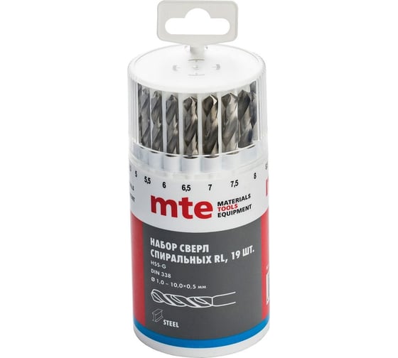 Изображение товара Набор сверл RL HSSG, DIN338, 1-10 мм, 19 шт MTE 2617200011
