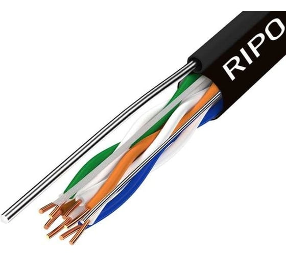 Изображение товара Кабель Ripo Utp4cat5e 24awg cu (outdoor) с одножильным тросом, черный, (100м) 001-112018/100