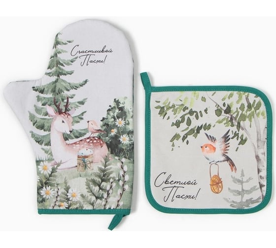 Изображение товара Кухонный набор Этель Лесная сказка варежка-прихватка 20x28 см, прихватка 19x19 см, 100% хлопок 9892084