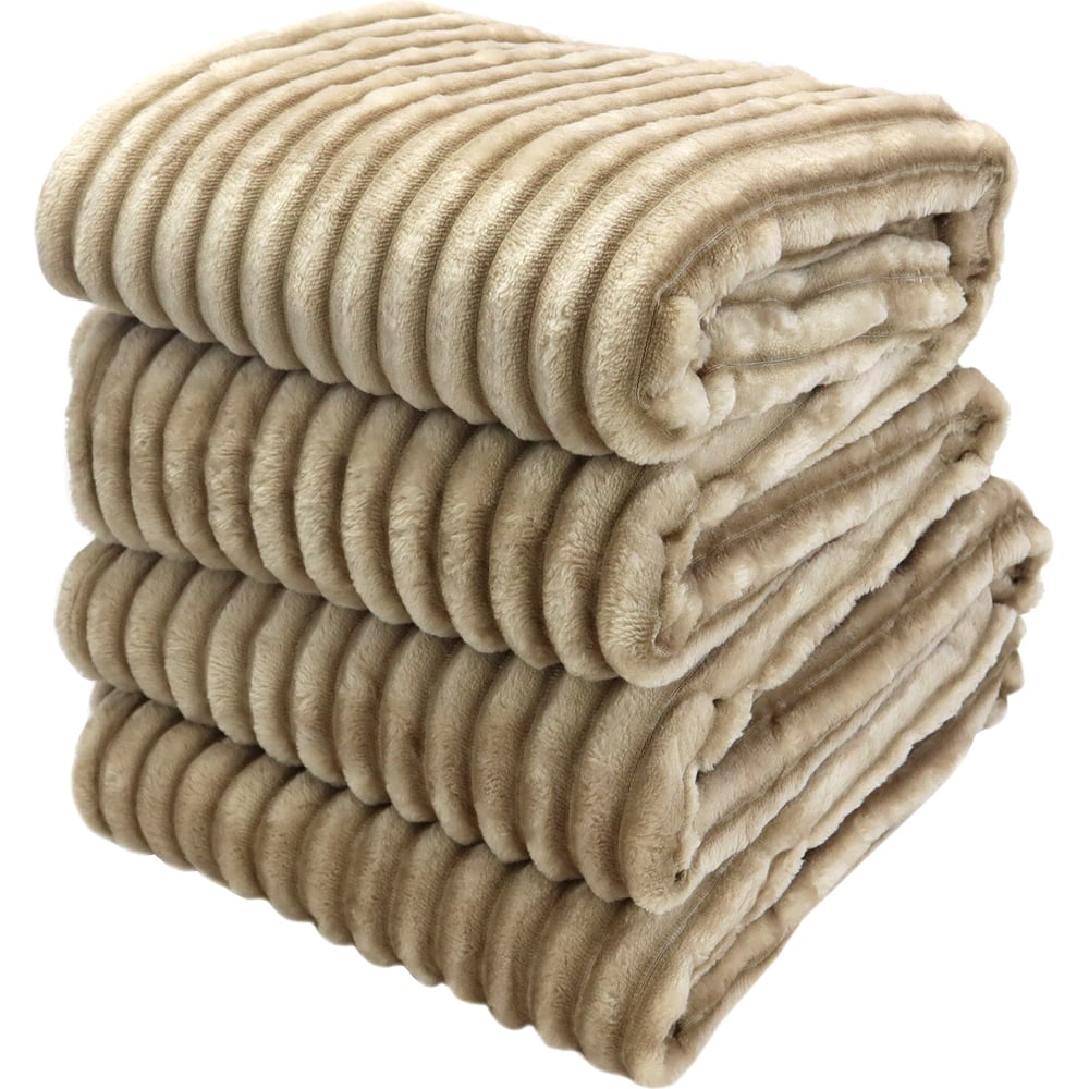 Изображение товара Плед ND Home велсофт полоски беж двуспальный 200x220 см полиэстер