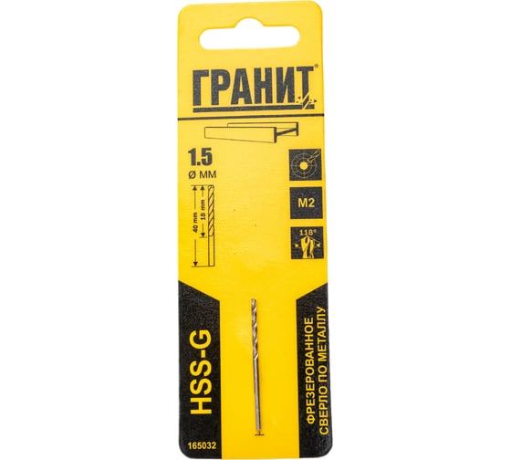Изображение товара Сверло по металлу HSS-G (1.5х40/18 мм) ГРАНИТ 165032