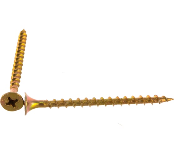 Изображение товара Саморезы с потайной головкой и крупным шагом Профикреп жёлтый цинк пакет, 3,5х55 10 шт 111988