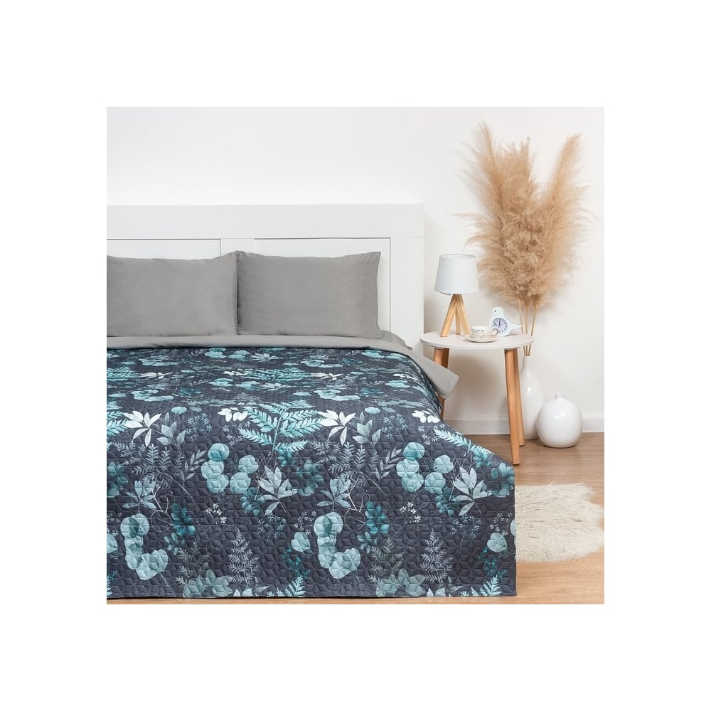 Изображение товара Покрывало Этель 1.5 спальное, микрофибра, растительный рисунок, зеленый синий