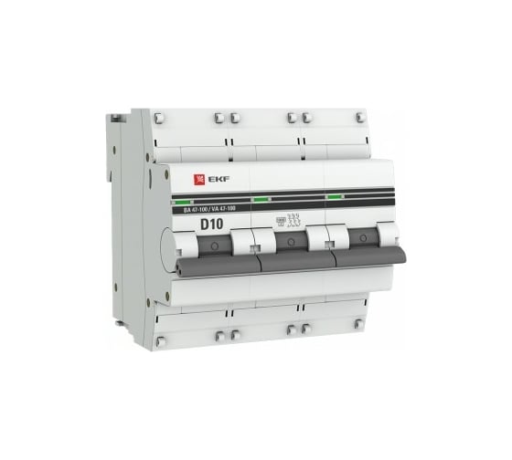 Изображение товара Выключатель автоматический EKF ВА 47-100, 3P, 10А, 10kA, PROxima mcb47100-3-10D-pro