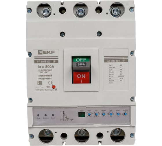 Изображение товара Автоматический выключатель EKF ВА-99М, 800/800А, 3P, 75кА, с электронным расцепителем, PROxima mccb99-800-800me