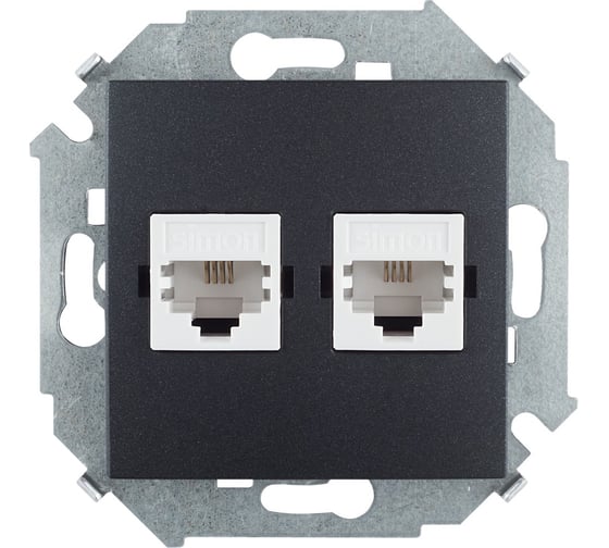 Изображение товара Телефонная двойная розетка Simon RJ11, винтовой зажим, графит 1591589-038
