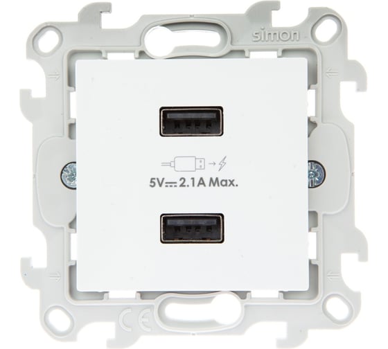 Изображение товара Зарядное устройство Simon розетка 2хUSB, бел 2411096-030