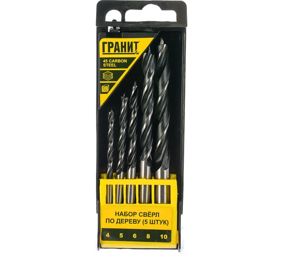 Изображение товара Набор сверл по дереву (5 штук; 4-10 мм) ГРАНИТ 700001