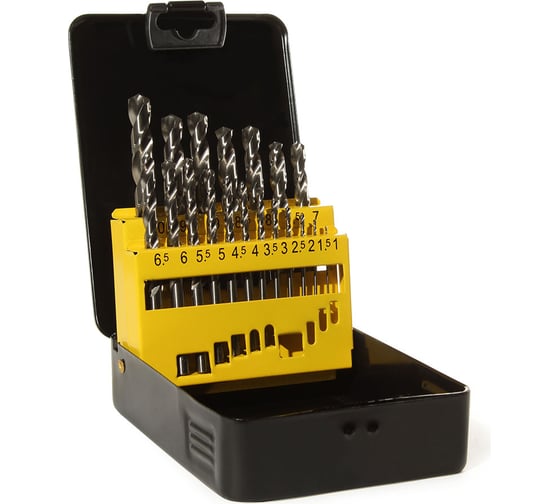 Изображение товара Набор сверл по металлу HSS-G из 19 штук металлическая упаковка ГРАНИТ 165206