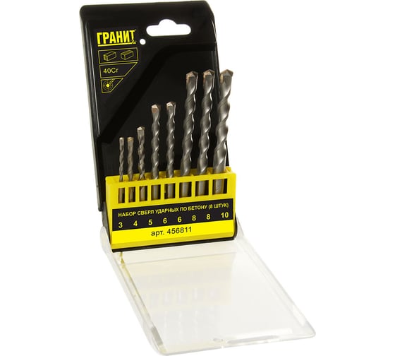 Изображение товара Набор сверл ударных по бетону (8 штук; 3-10 мм) ГРАНИТ 456811