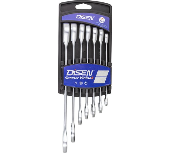 Изображение товара Набор ключей Disen трещоточных 7пр.(8,10,12,13,14,17,19мм),в пластиковом держателе DSD1509(54341)