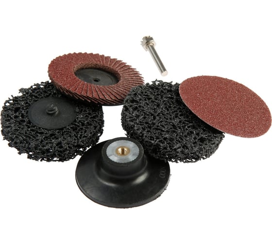 Изображение товара Набор кругов 2 коралловых, лепестковый, шлифовальный, 75 мм, с адаптером, 5 шт ТУНДРА 9718201