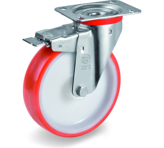 Изображение товара Колесо поворотное с тормозом, подшипником скольжения (100х30 мм; 170 кг; полиуретан/полиамид) Tellure Rota 606602