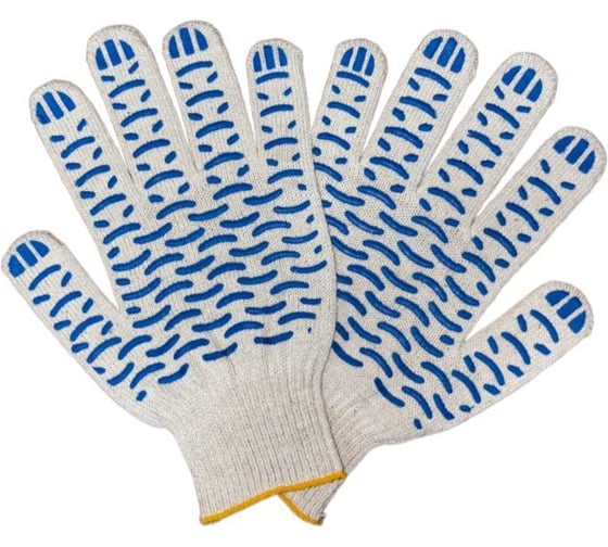 Изображение товара Трикотажные перчатки ПРОМПЕРЧАТКИ с ПВХ "волна", 5 нитей, 10 класс, белые, 10 пар в упаковке ПП-27100/10