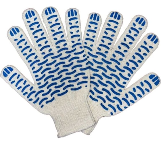 Изображение товара Трикотажные перчатки ПРОМПЕРЧАТКИ с ПВХ "волна", 4 нити, 10 класс, белые, 100 пар в упаковке ПП-25100/100