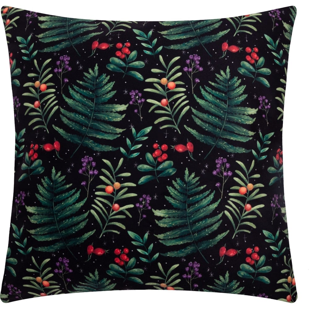 Изображение товара Чехол на подушку Этель Папоротник 40x40 см велюр чёрный и зелёный стиль растительный