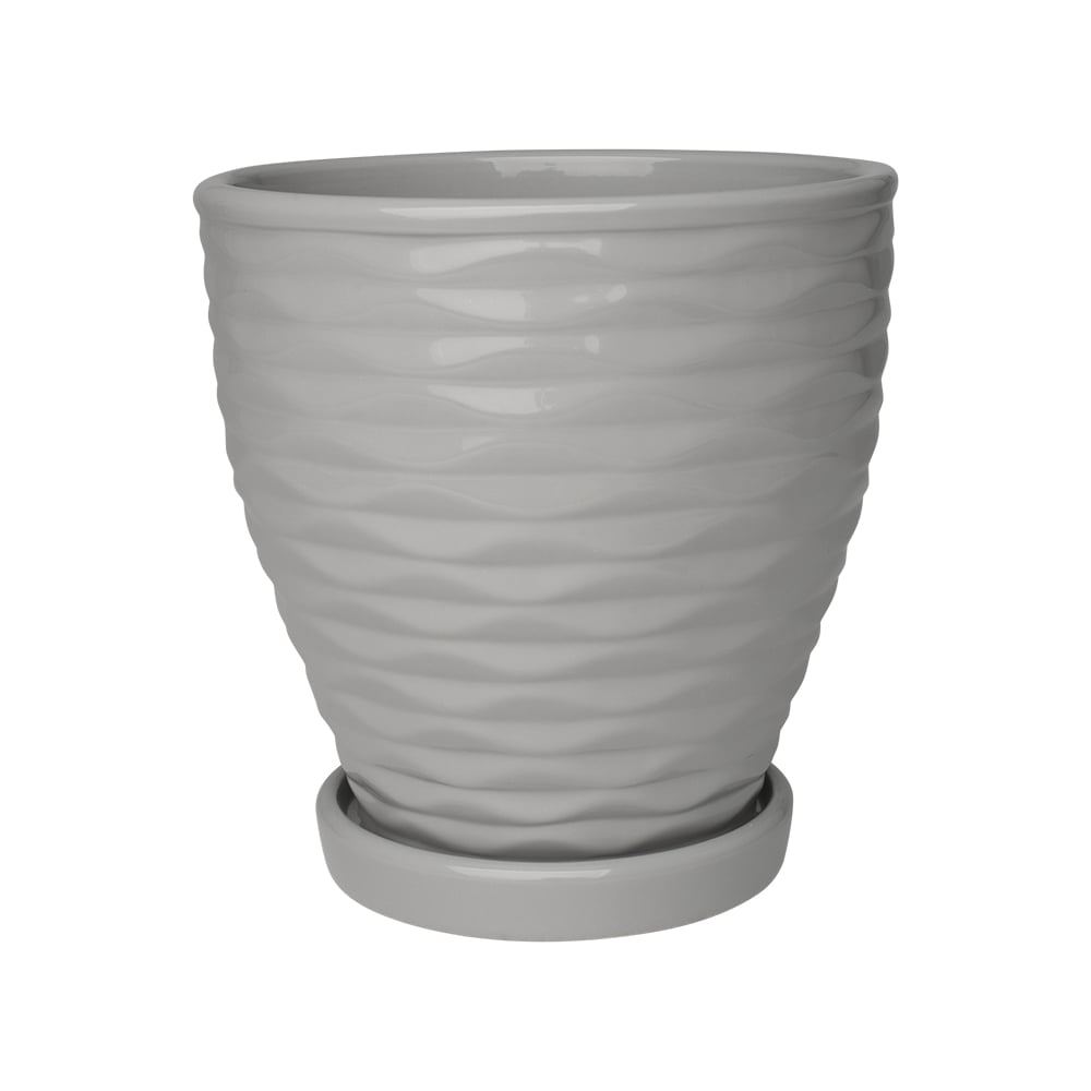 Изображение товара Керамический горшок для цветов с поддоном 1.3 л серый Вещицы
