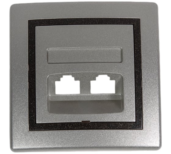 Изображение товара Компьютерная двойная розетка с Keystone модулями Aling-conel PRESTIGE 2хRJ45 кат.5e UTP серебро-графит-серебро арт. 614.S2S