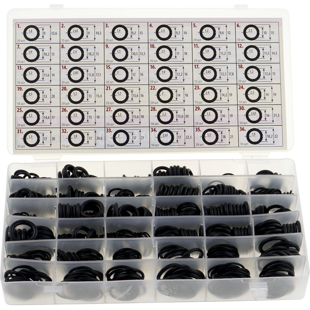 Набор резиновых колец Сантехкреп сантехник №41 в органайзере (620 колец от 9 до 18 мм 36 видов) 2.7.22