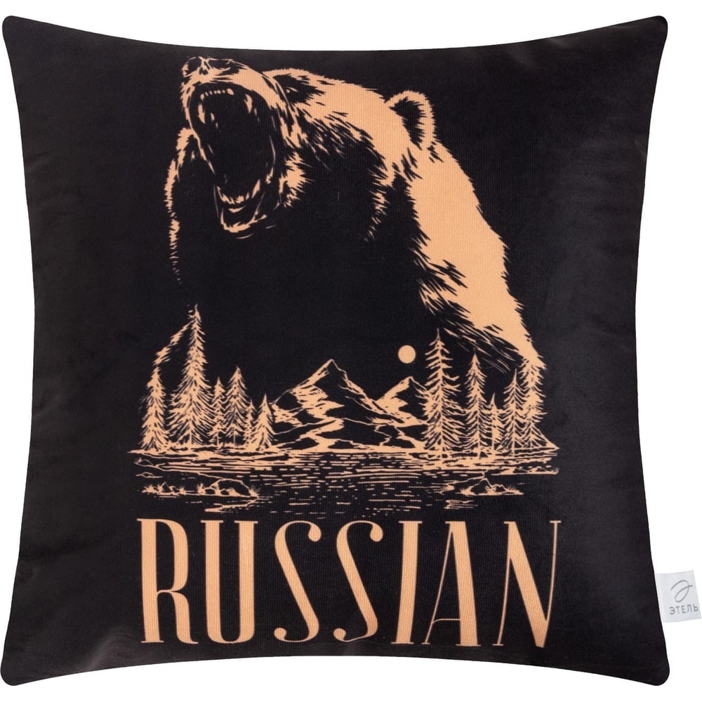 Изображение товара Подушка Этель Russian 40x40 см велюр с съемным чехлом и принтом медведи