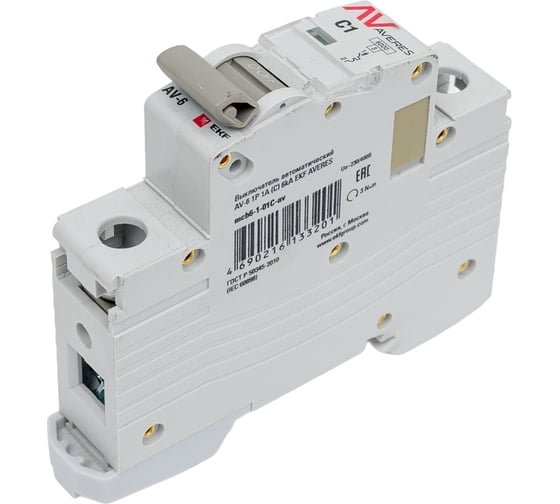 Изображение товара Автоматический выключатель EKF AVERES AV-6, 1P, 1A, C, 6kA mcb6-1-01C-av