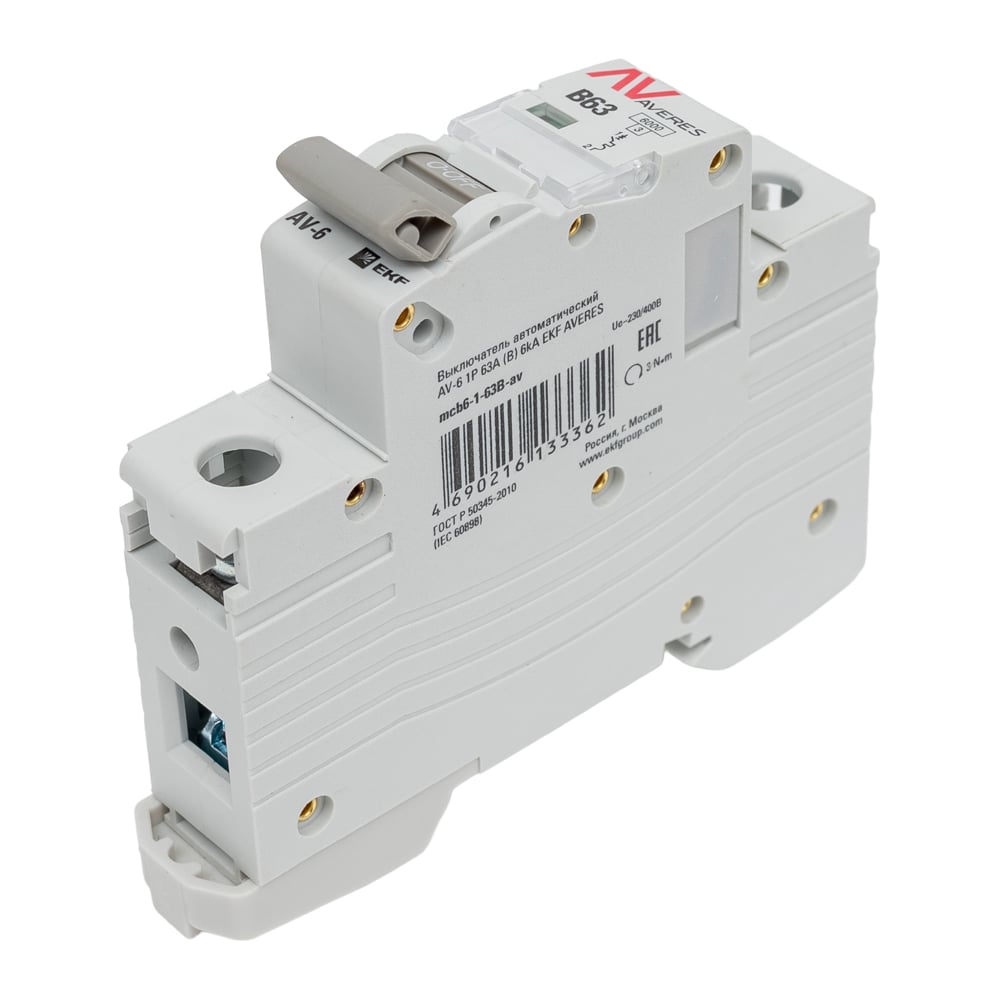 Изображение товара Автоматический выключатель EKF AVERES AV-6 1P 63A B 6кА для защиты электросети