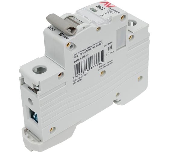 Изображение товара Автоматический выключатель EKF AVERES AV-6, 1P, 63A, B, 6kA mcb6-1-63B-av