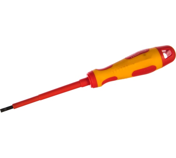 Изображение товара Отвертка Kraftool Expert высоковольтная Cr-Mo-V стержень двухкомпонентная маслобензостойкая рукоятка SL 4.0x100 мм 250083-4.0-100