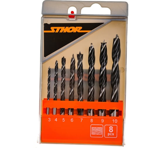 Изображение товара Набор сверл по дереву (8 пр, 3-10 мм) пластиковая кассета STHOR 22381