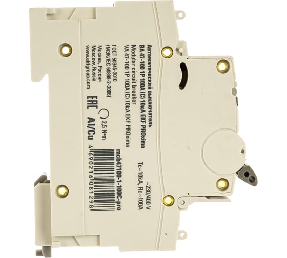 Изображение товара Автоматический выключатель EKF PROxima ВА 47-100, 1P, 100А, C, 10kA, mcb47100-1-100C-pro