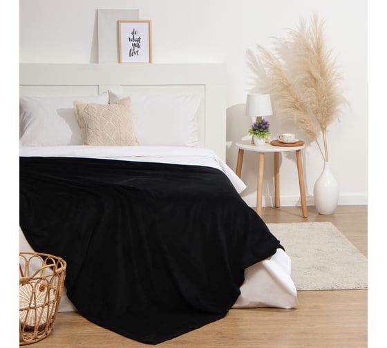 Изображение товара Плед Этель черный, 180х200 см, 100% п/э, корал-флис 220 гр/м2 9849662