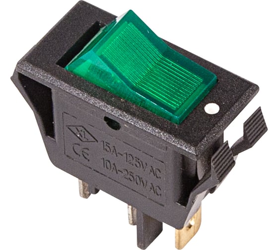 Изображение товара Клавишный выключатель REXANT 250V 15А (3с) ON-OFF зеленый с подсветкой (RWB-413, SC-788) 10 шт 36-2226