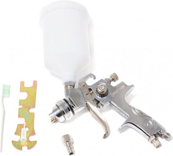 Изображение товара Краскораспылитель Partner с верхним пластиковым бачком, 600 мл, 1.7 мм, 3.5 bar, 71-100 л/мин, присоединительная резьба 1/4, штуцер AS-1009-17V(18503)