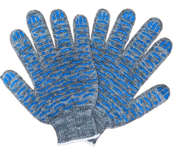 Изображение товара Трикотажные перчатки ПРОМПЕРЧАТКИ с ПВХ "волна", 4 нити, 10 класс, серые, 10 пар в упаковке ПП-25430/10
