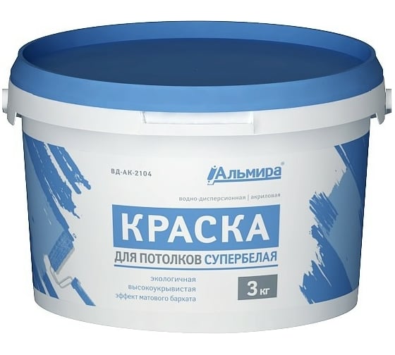 Изображение товара Краска Альмира супербелая для потолков 3 кг 00-00000360